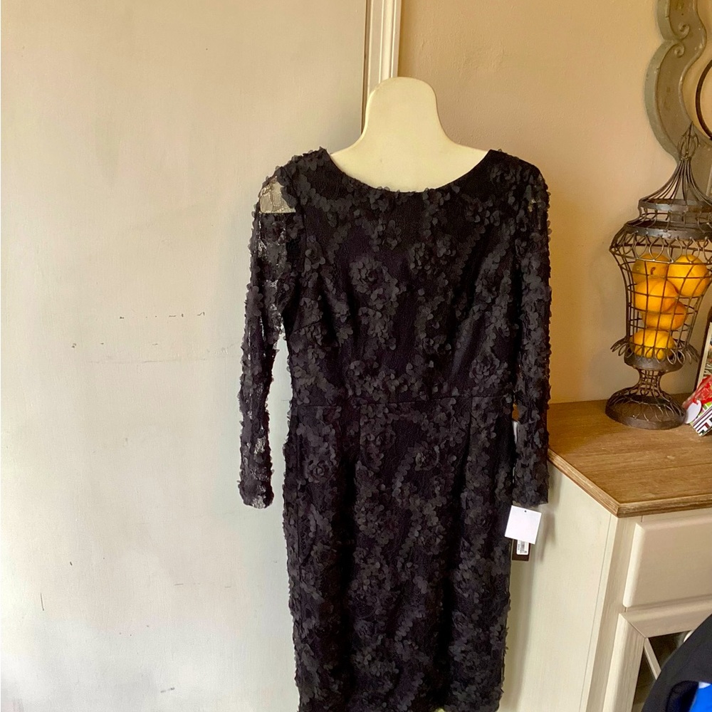Xscape Black long sleeve evening dress with black underlay in size 12